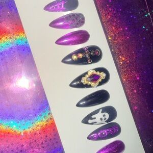 Halloween Purple and Black Decorative press on Nails